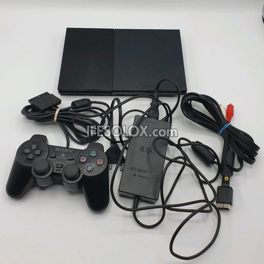 Sony Playstation 2 (PS2) Slim Game Console Complete Set with 1 DUALSHOCK Wired Game Controller - Foreign Used