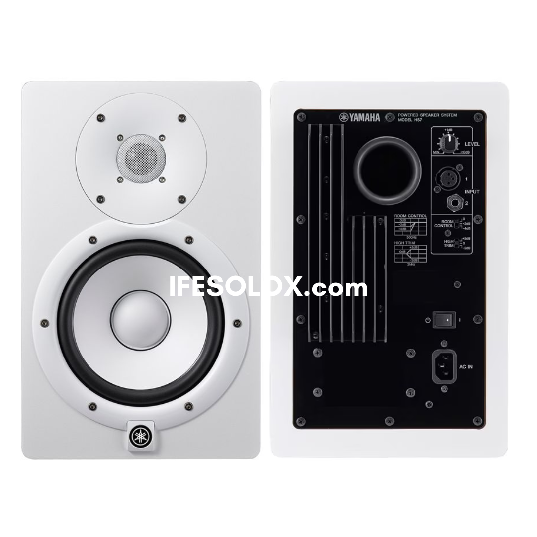 Yamaha HS7 Dual (2 voies) Moniteurs de studio actifs Bass Reflex bi-amplifiés en champ proche de 6,5 pouces (blancs) - Tout neuf