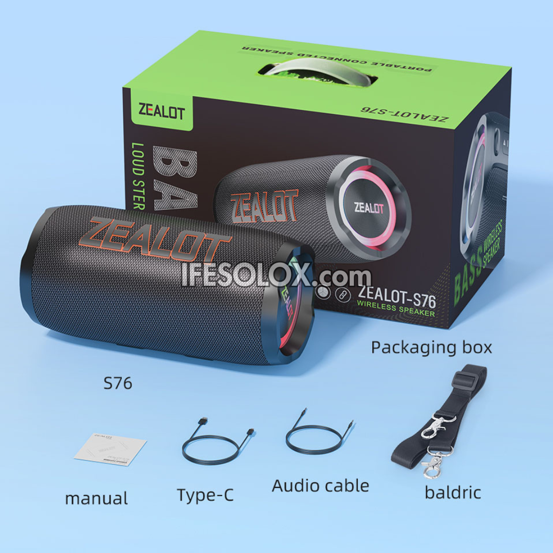 ZEALOT S76 50W Portable Bluetooth MP3 Speaker with 8000mAh, USB, SD, AUX - Brand New