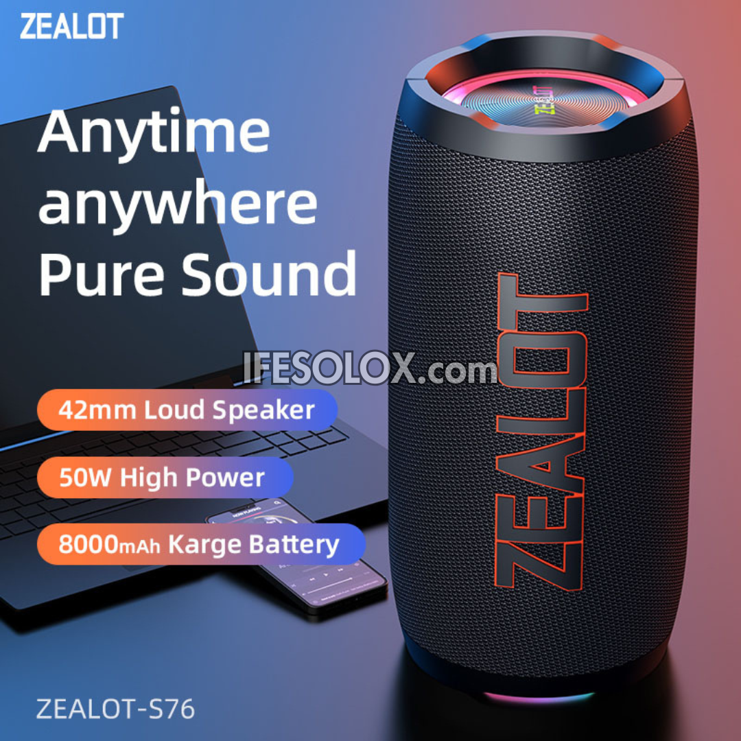 ZEALOT S76 50W Portable Bluetooth MP3 Speaker with 8000mAh, USB, SD, AUX - Brand New