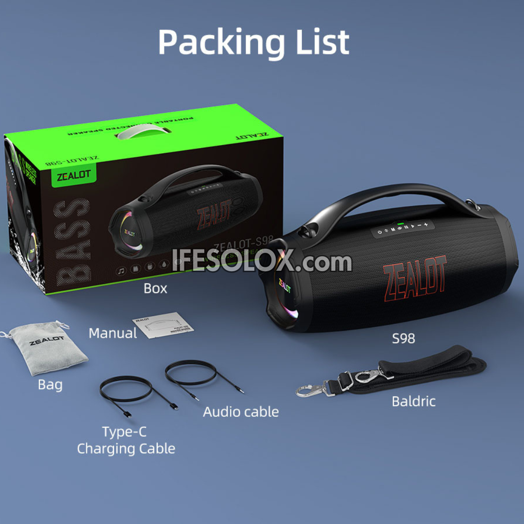ZEALOT S98 160W Heavy Bass Portable Bluetooth MP3 Speaker with 36000mAh, IPX6 Waterproof