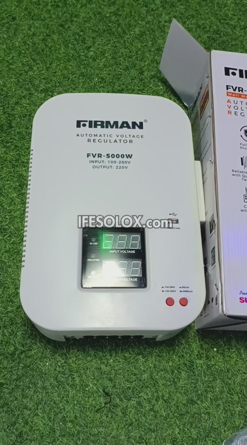 FIRMAN FVR-5000W 5000Watts Wall-Mounted Automatic Voltage Stabilizer with USB - Brand New