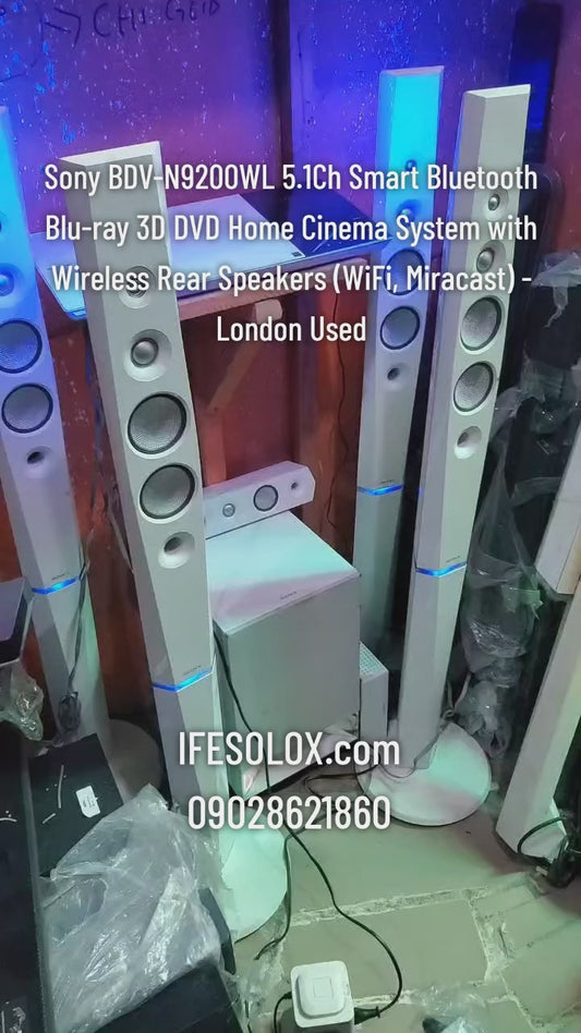 Sony BDV-N9200WL 5.1Ch 1200W Smart Bluetooth Blu-ray 3D Tower DVD Home Theater with Wireless Rear Speakers (WiFi, Miracast) - London Used