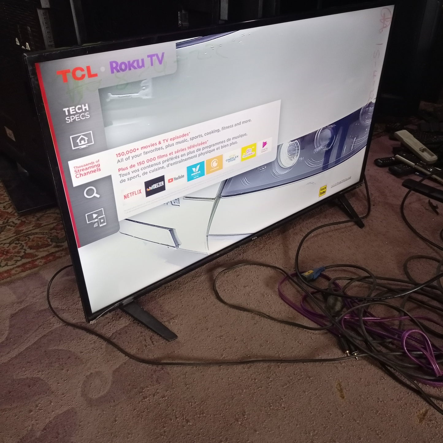 TCL 43 inch 43S421 Series 4 Roku Smart 4K UHD TV (WiFi, Netflix, YouTube) - Front View