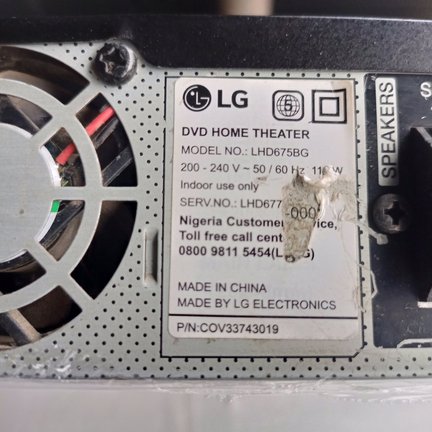 LG LHD675BG 4.2Ch 1000 Watts Wireless Bodyguard Bluetooth DVD Home Theater Machine Head (Double SubWoofer) - Model number stickers
