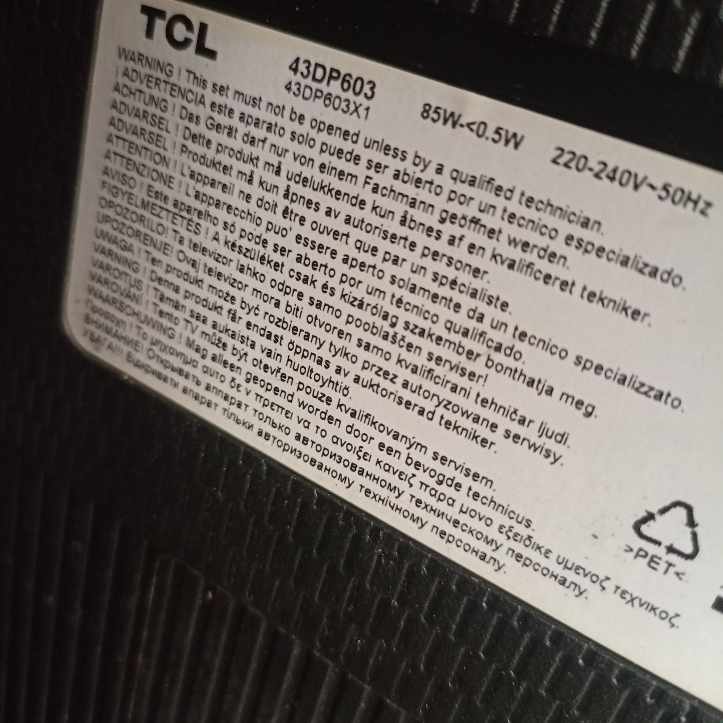 TCL 43 inch 43DP603 Smart 4K UHD LED TV (WiFi, Netflix, YouTube) - Model no sticker
