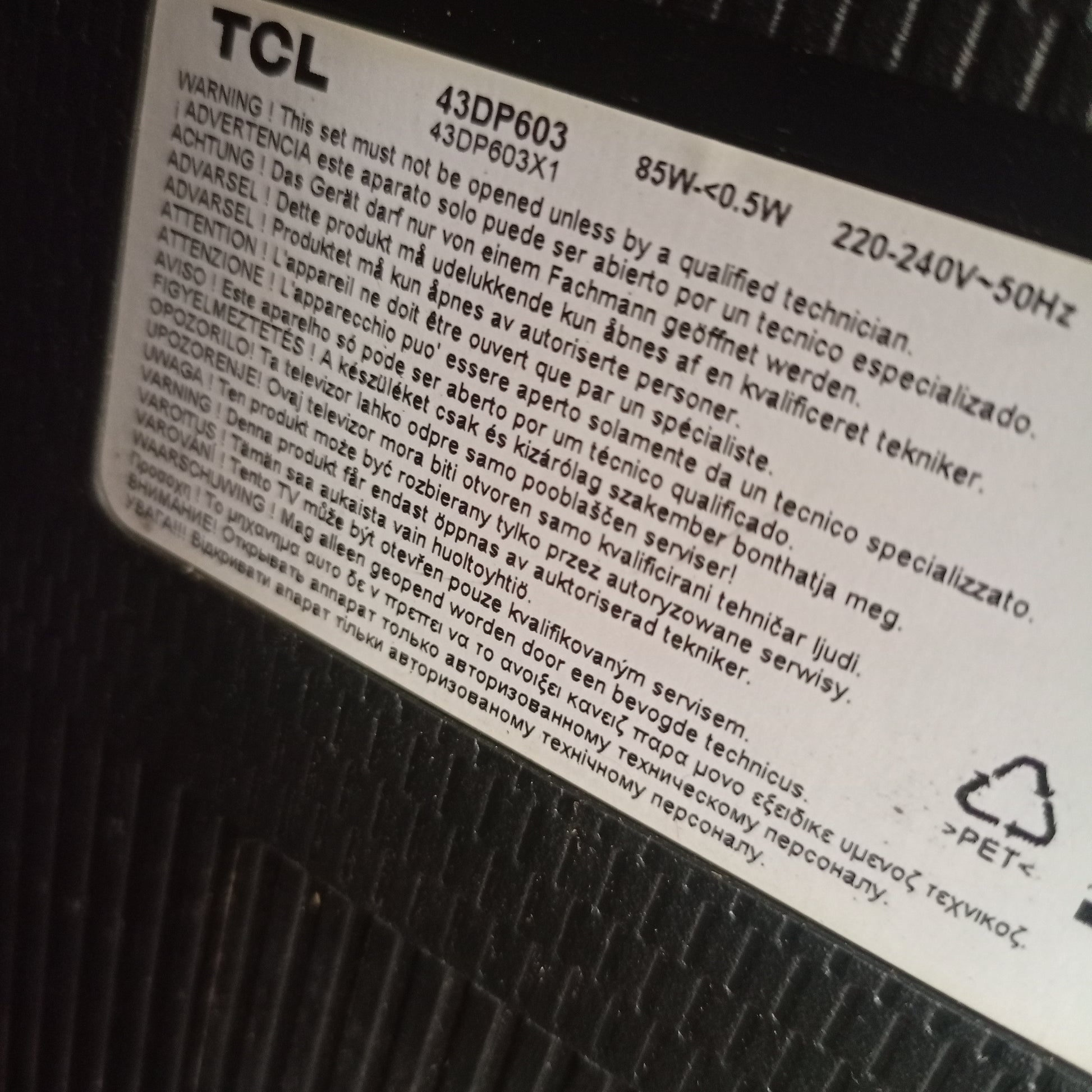 TCL 43 inch 43DP603 Smart 4K UHD LED TV (WiFi, Netflix, YouTube) - Model no sticker