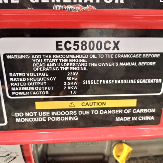 CONSTANT ELEPAQ EC5800CX 2.8KVA 100% Pure Copper Manual Petrol Generator - Brand New