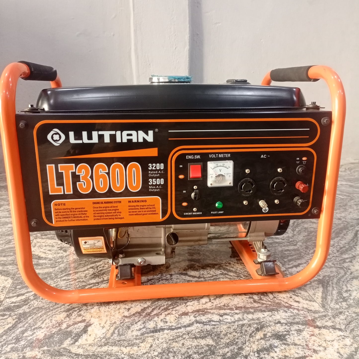 LUTIAN LT3600 3.2KVA 100% Pure Copper Manual Petrol Generator - Front View