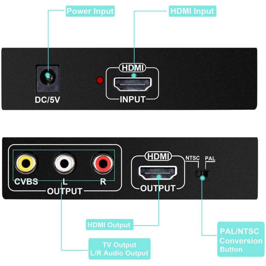 HDMI to AV(CVBS Composite Video and Audio) and HDMI Adapter Converter with Power Adapter