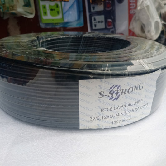 S-STRONG RG6 100 Yards COAXIAL CABLE + 32/0.12 Aluminium Braiding