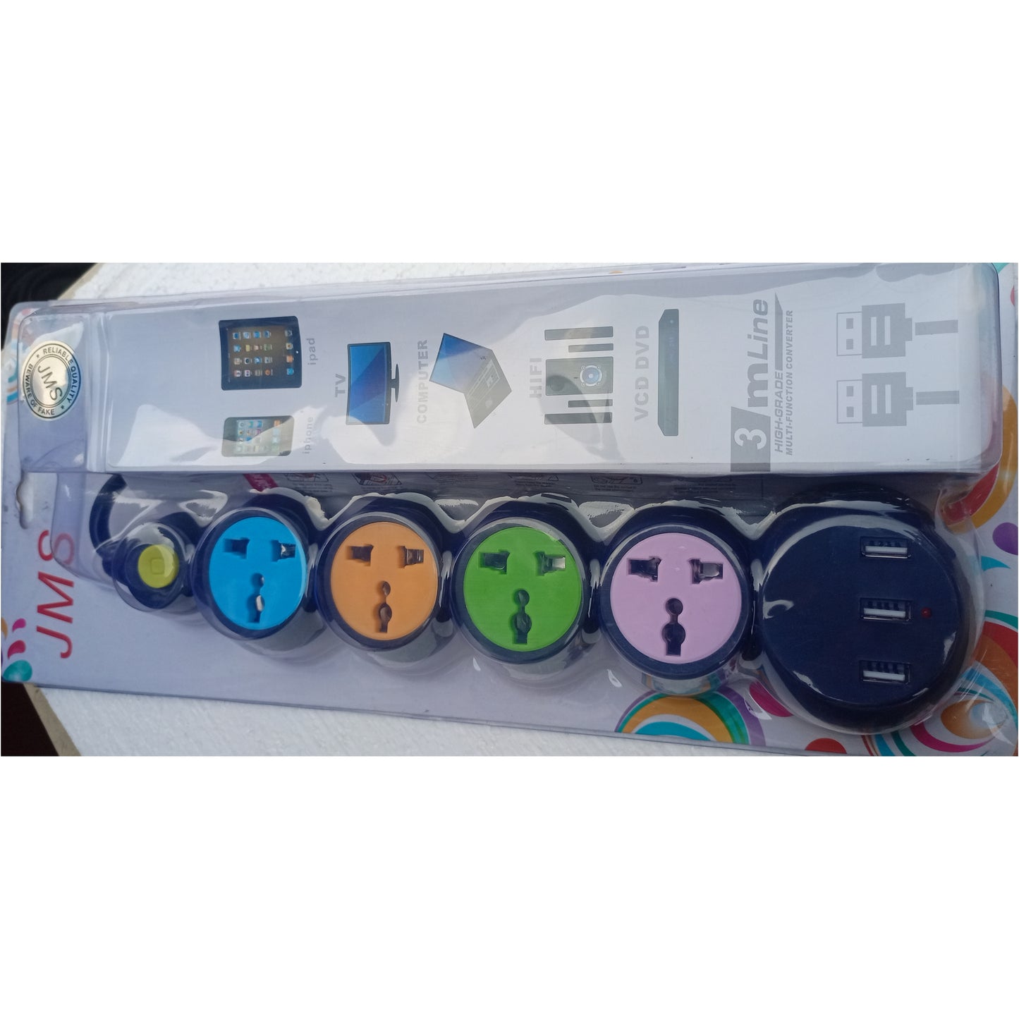 Extension JMS avec 4 prises et 3 emplacements USB (prise britannique) - Tout neuf