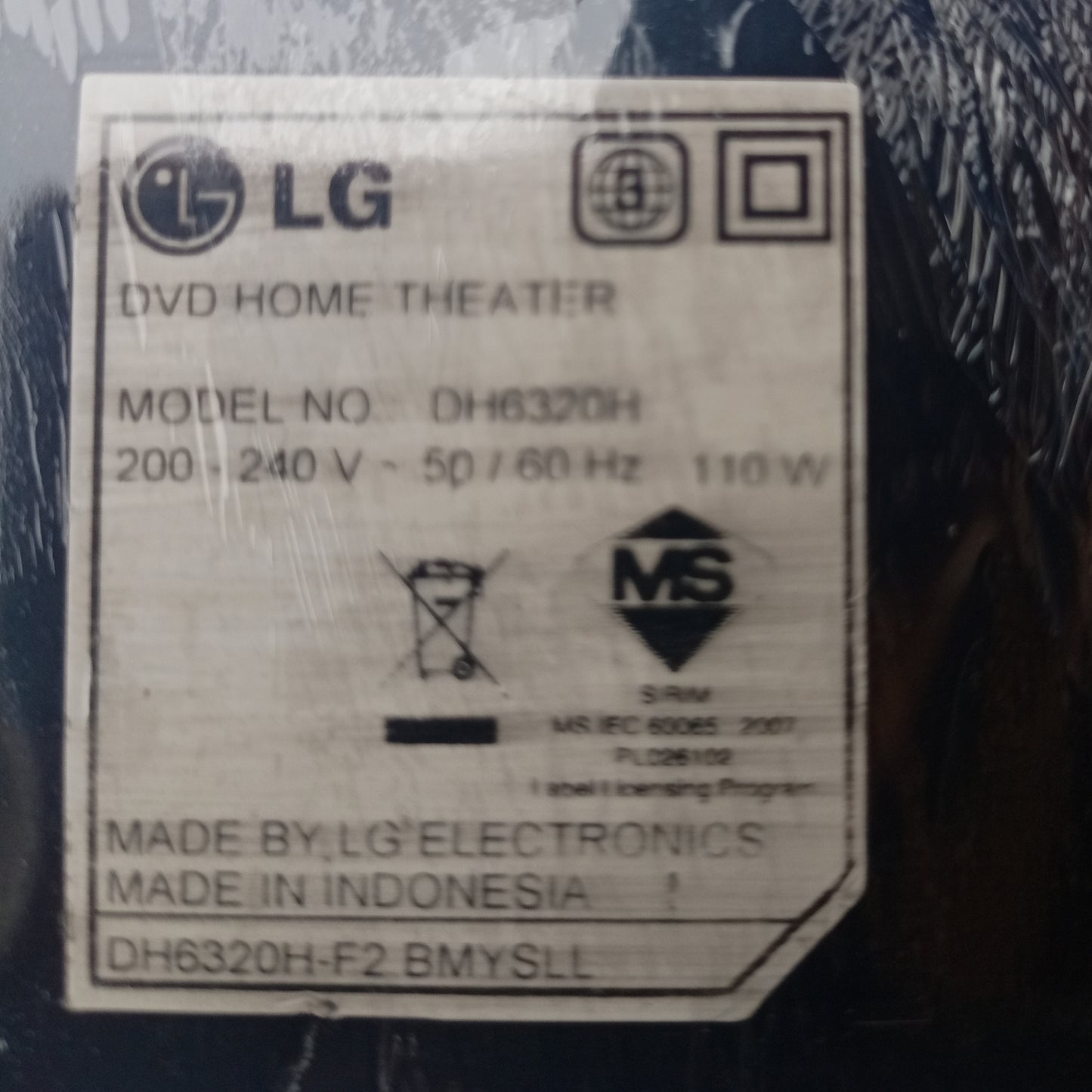 LG DH6340P 1000Watts DVD Home Theater Machine Head - Model number sticker