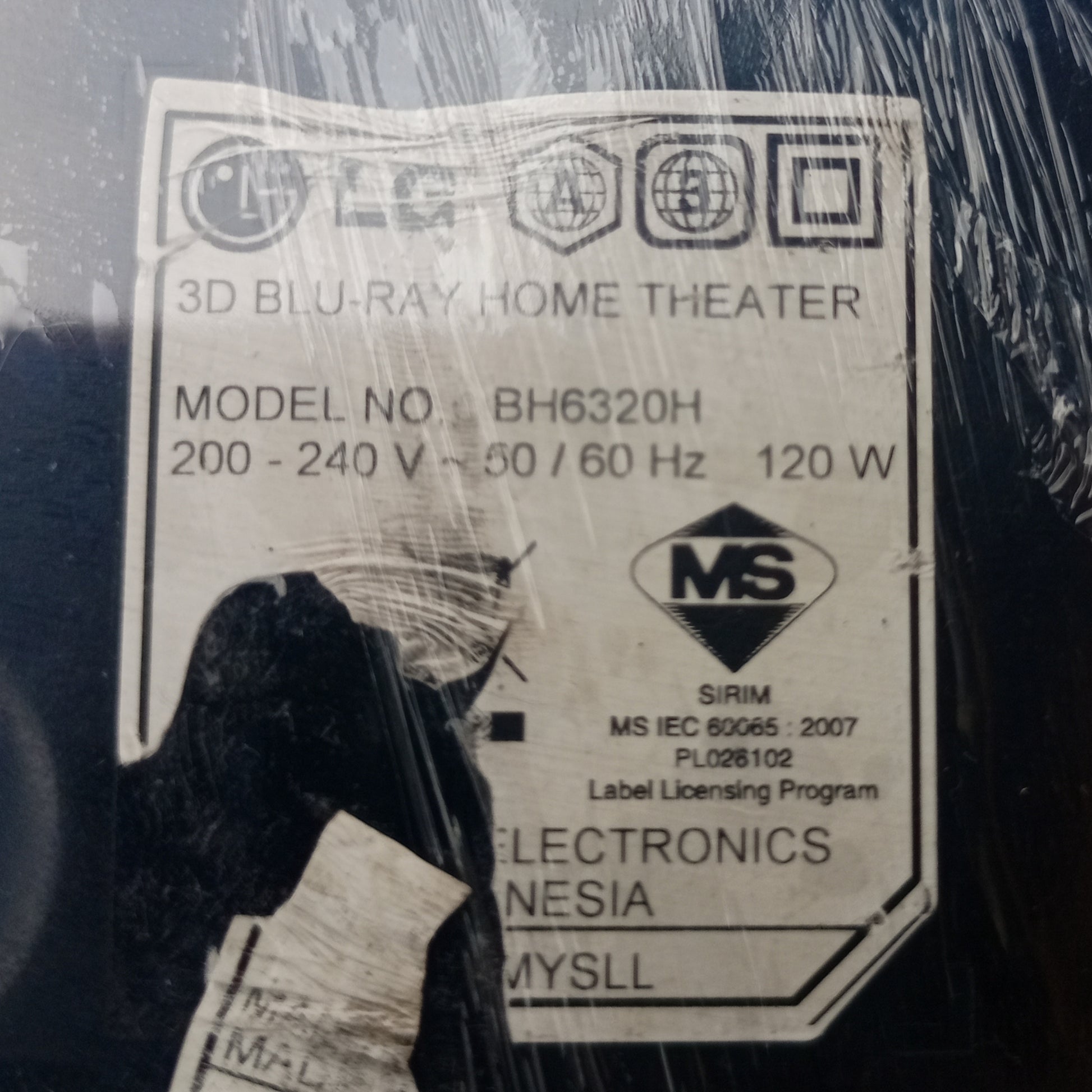 LG BH6320 1000Watts 3D Blu-ray Home Theater Machine Head - Model number sticker