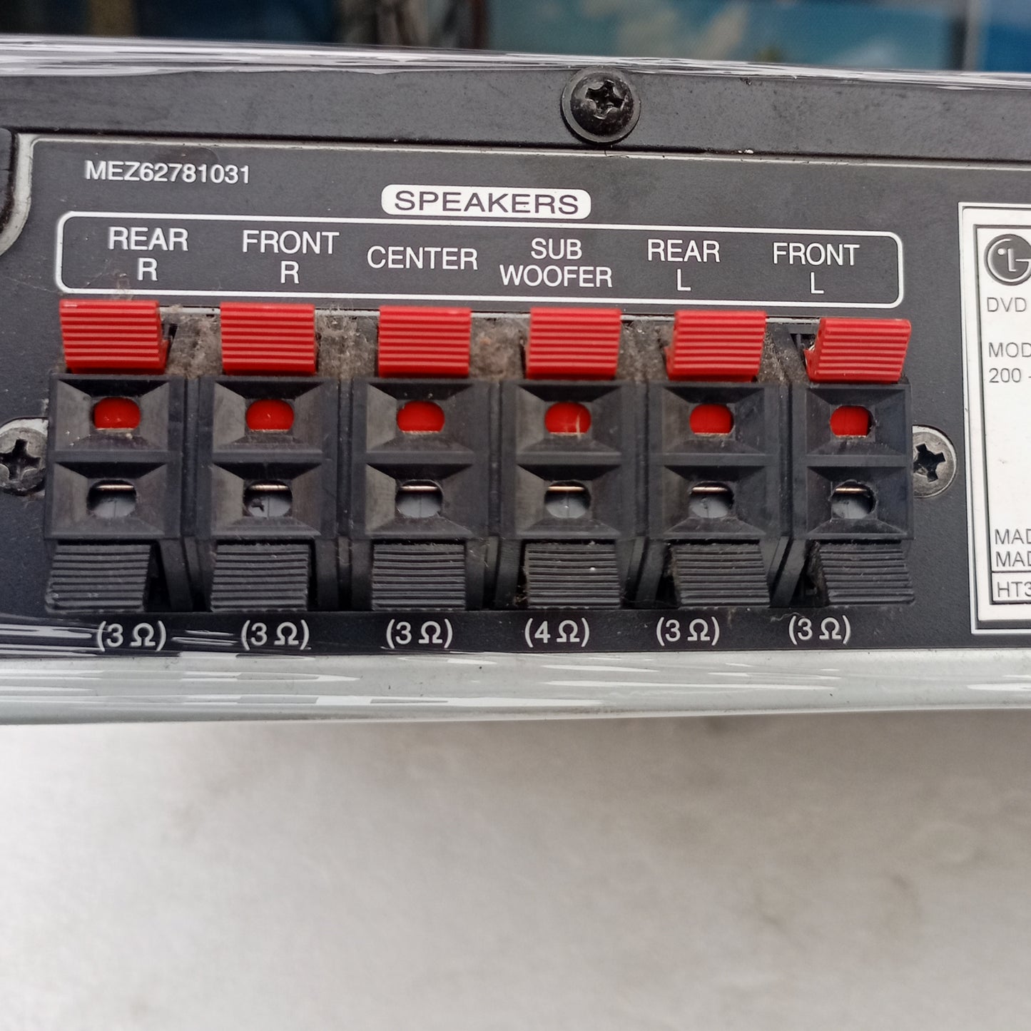 LG HT306 330Watts DVD Home Theater Machine Head - Speaker terminals view