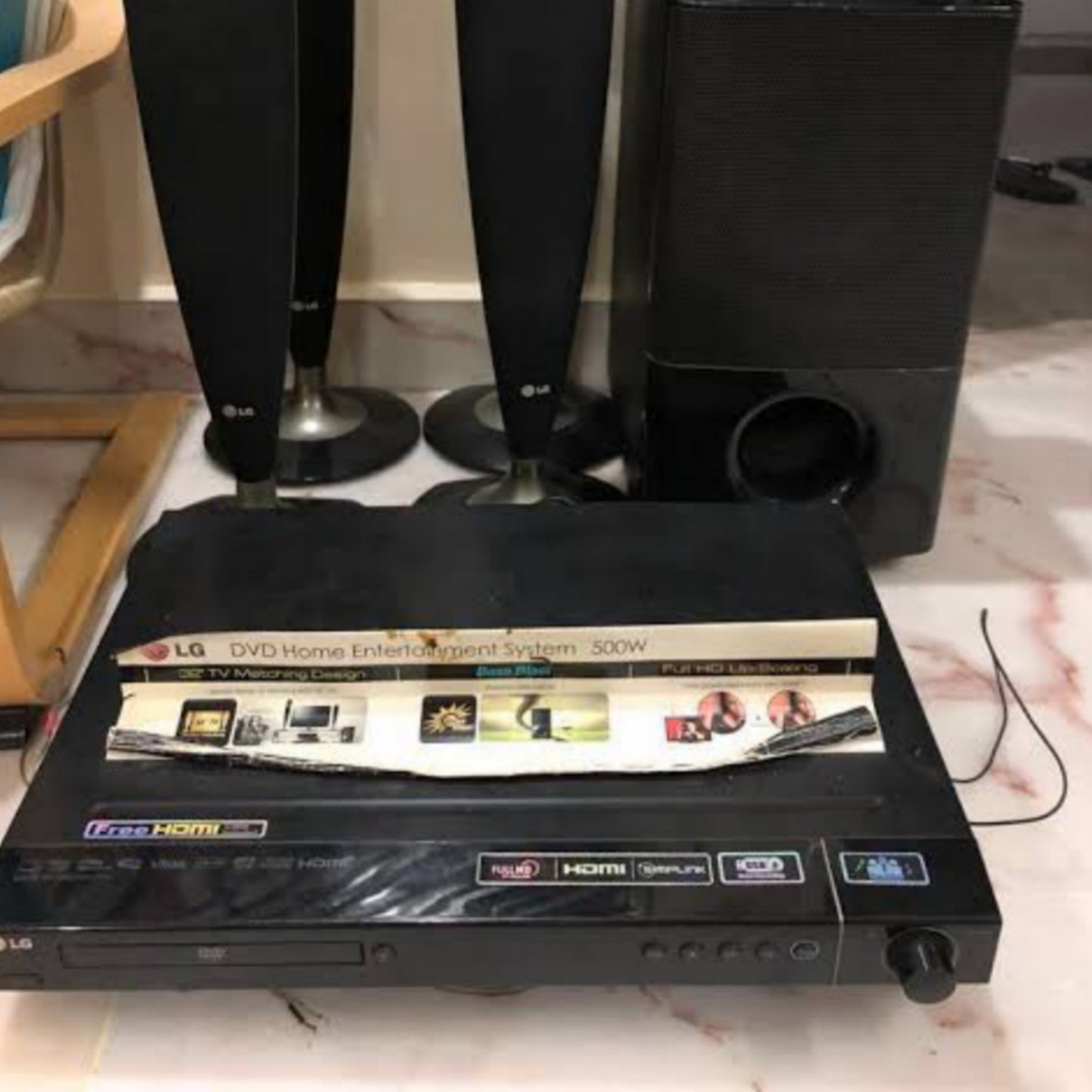 LG HT554TM 5.1Ch 500W Tall Boy DVD Home Theater System - Foreign Used