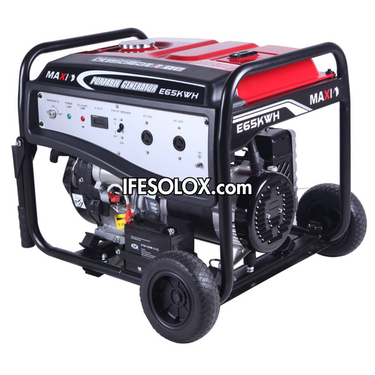 MAXI E65KWH 8.1KVA Pure Copper Key Start Gasoline Generator with Tire and Handles - Brand New