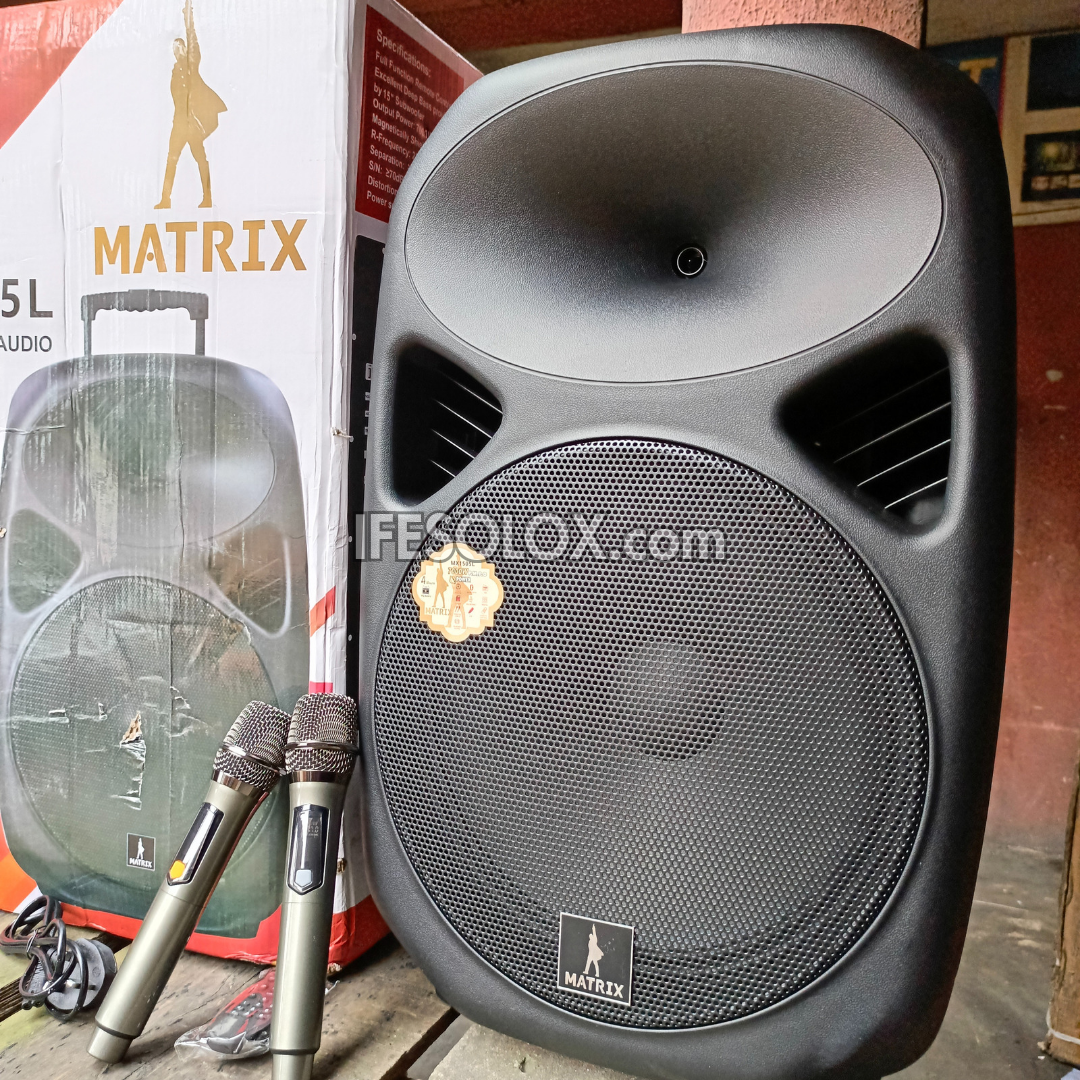 MATRIX MX1505L Large 15-inch Professional PA Multimedia Loudspeaker System with Dual Wireless Microphone - Brand New