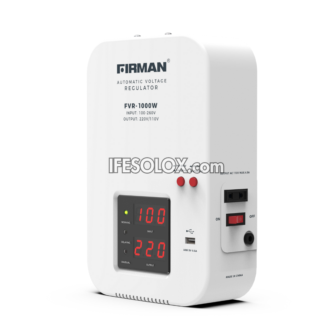 FIRMAN FVR-1000W 1000Watts Wall-Mounted Voltage Stabilizer with USB Charging Port - Brand New