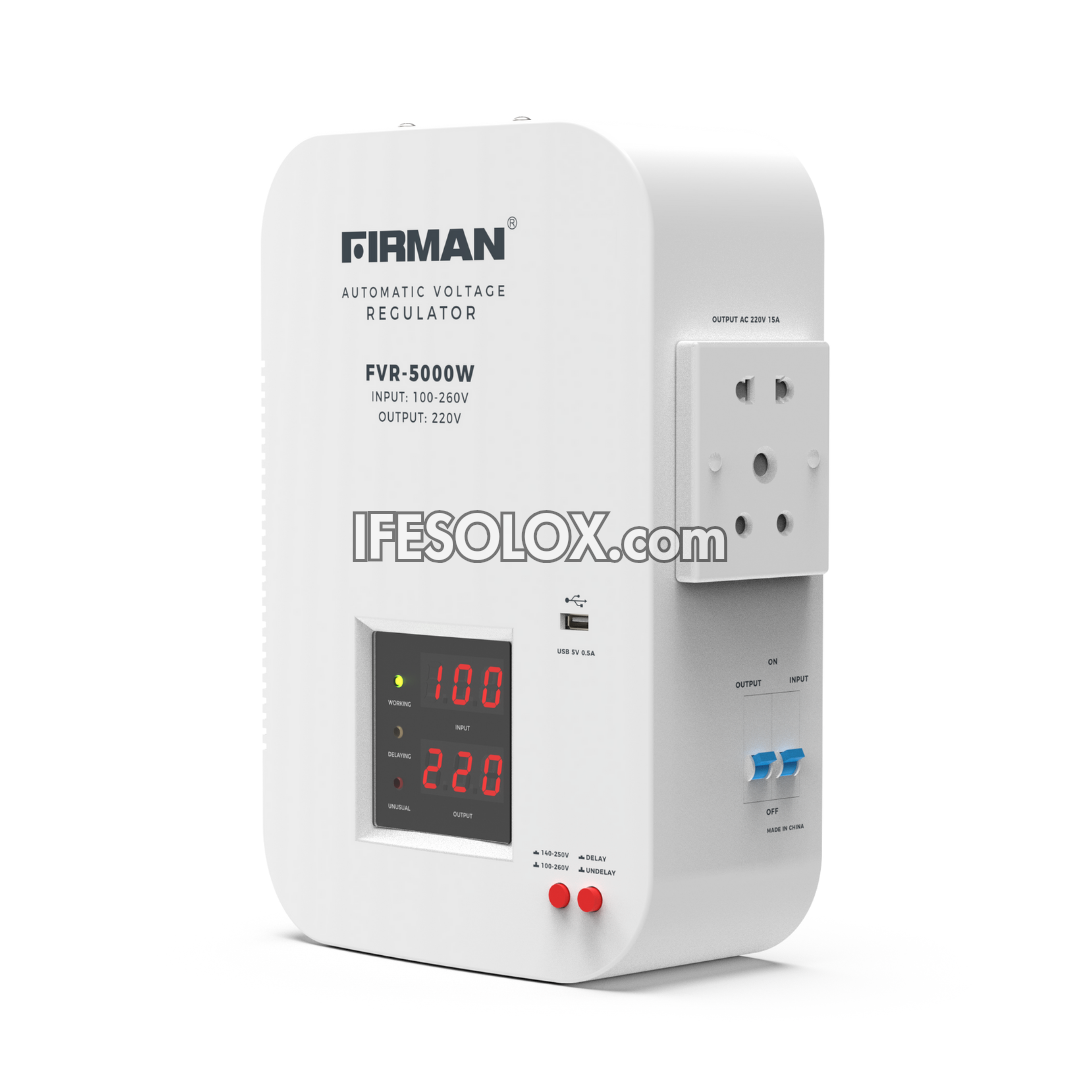 FIRMAN FVR-5000W 5000Watts Wall-Mounted Automatic Voltage Stabilizer with USB - Brand New