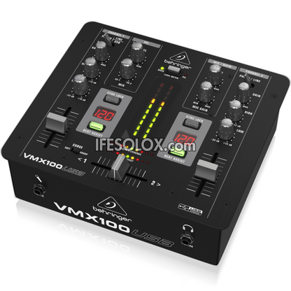 Behringer PRO MIXER VMX100USB Professional 2-Channel DJ Mixer with USB Audio Interface, BPM Counter and VCA Control - Brand New