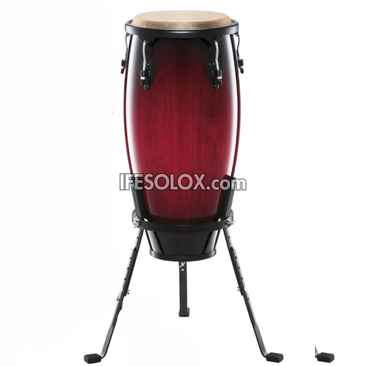 Premium 21-inch Conga Drum Set with Wine Red Satin Finish and a Height Adjustable Basket Stand - Brand New