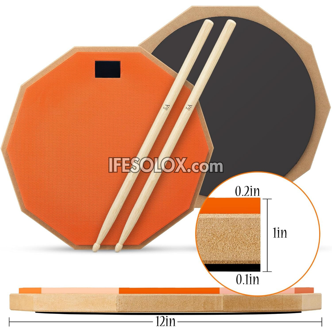 Premium 12-inch Snare Drum Double-Sided Silent Practice Pad with sticks and bag - Brand New