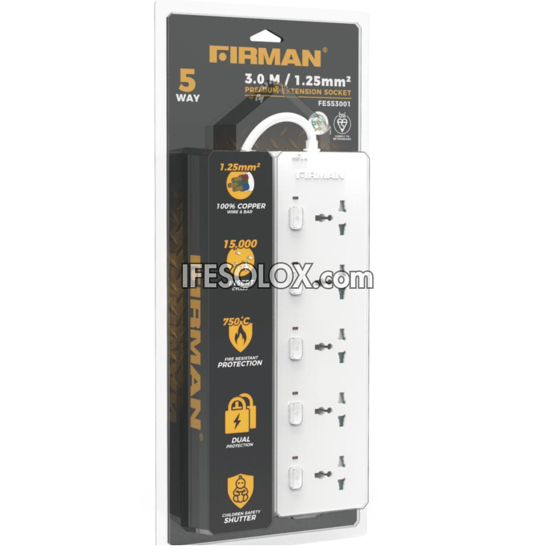FIRMAN FES53001 5-Way Premium Extension Socket (3 Meters) - Brand New