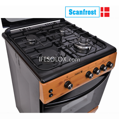 ScanFrost CK6402NG 60x60 Premium Oven Gas Cooker with 4 Gas Burners (Wood) - Brand New