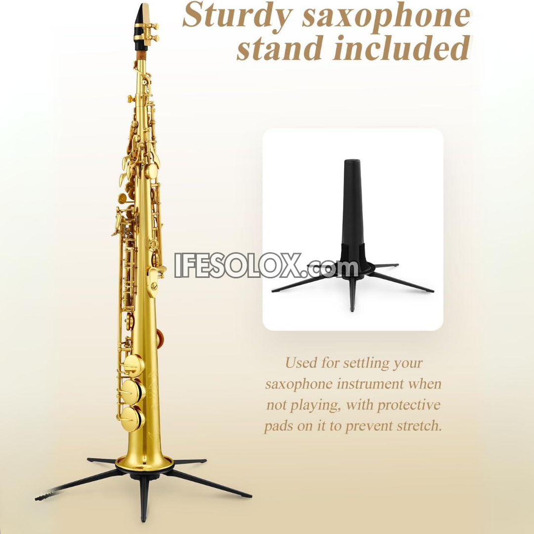 Gold Lacquered Soprano Saxophone with Stand for Beginners, Professionals and Concerts - Brand New
