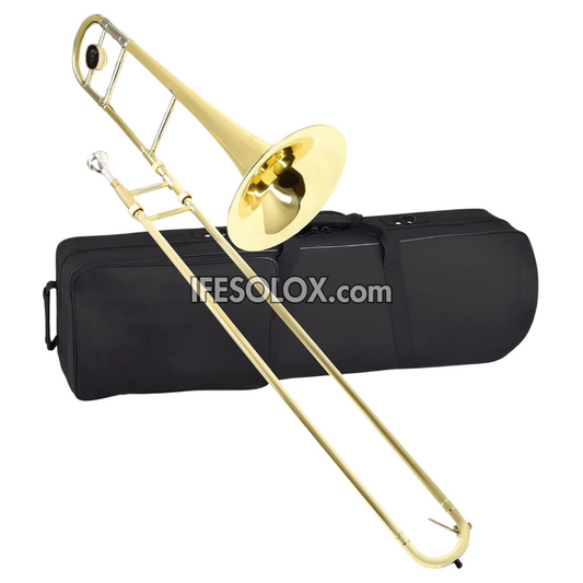 Gold B-Flat Tenor Slide Trombone for Beginners, Professionals and Concerts - Brand New