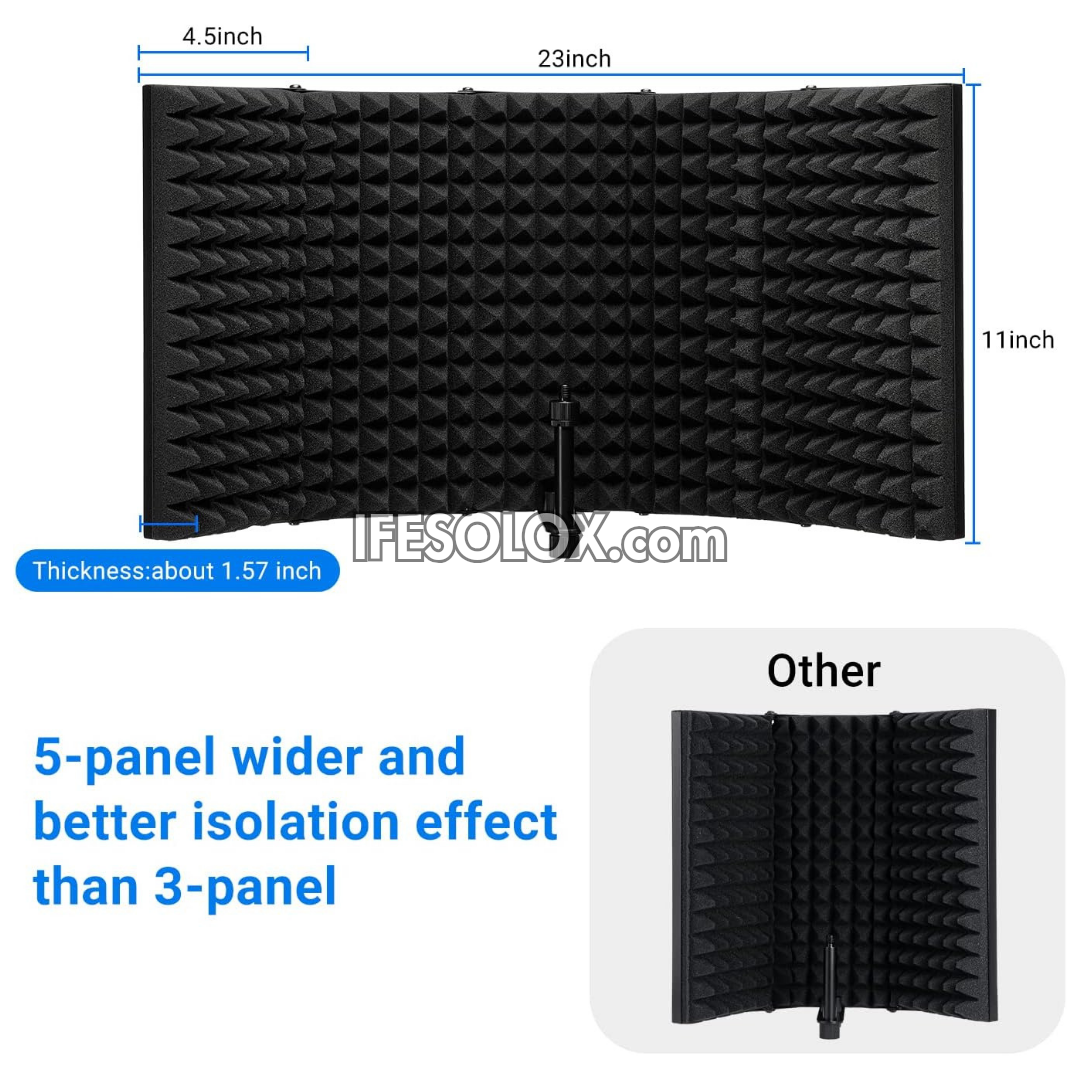 Professional 5-Panel Collapsible Microphone Isolation Shield for Podcast and Studio - Brand New