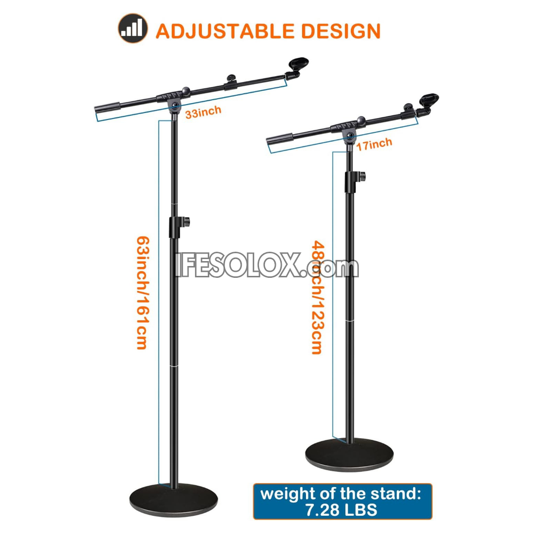 Adjustable Height Microphone Stand with Weighted Round Base - Brand New