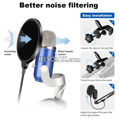 Professional Microphone Pop Filter Mask Shield for Podcast and Studio - Brand New