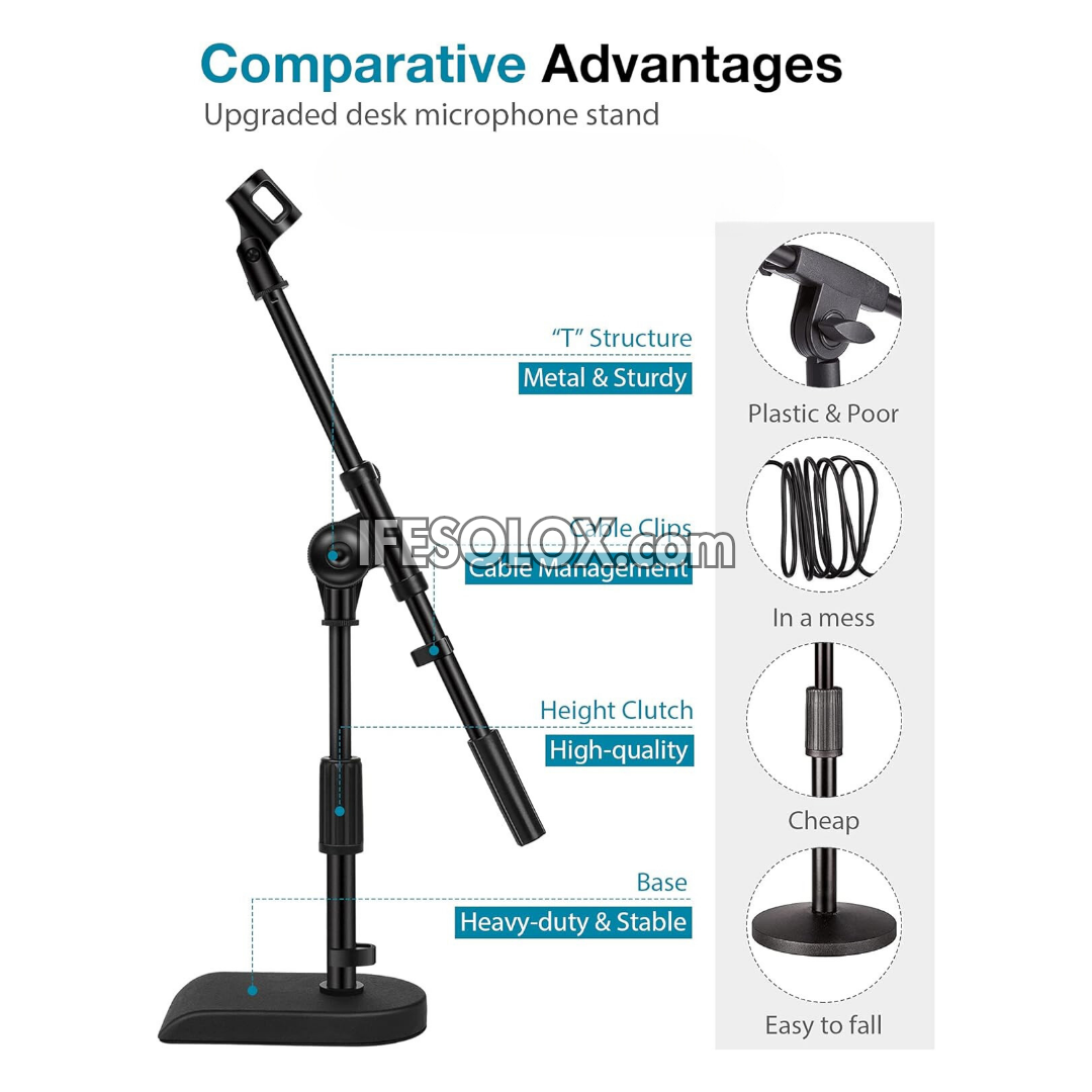 Adjustable Desk Boom Arm Microphone Stand with Weighted Base - Brand New