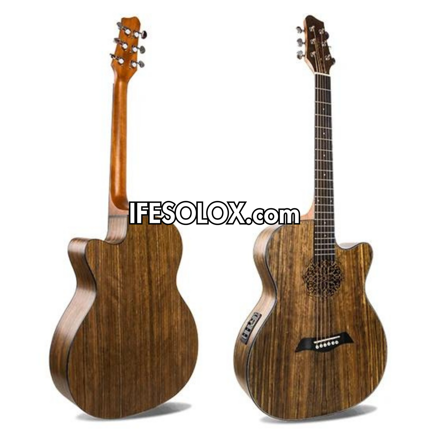 Smiger LG-09 40" Engraved Hole Single-cut Semi-Acoustic Guitar with Belt and Bag - Brand New