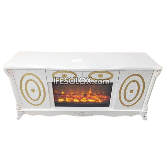 Premium FP005W Fireplace TV Stand with Square Outline and Drawers (White)