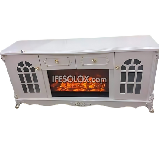 Premium FP007W Fireplace TV Stand with Square Outline and Drawers (White)