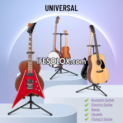 SLX Universal 2-Way Guitar Stand + Neck Holder for Acoustic, Bass and Electric Guitars - Brand New