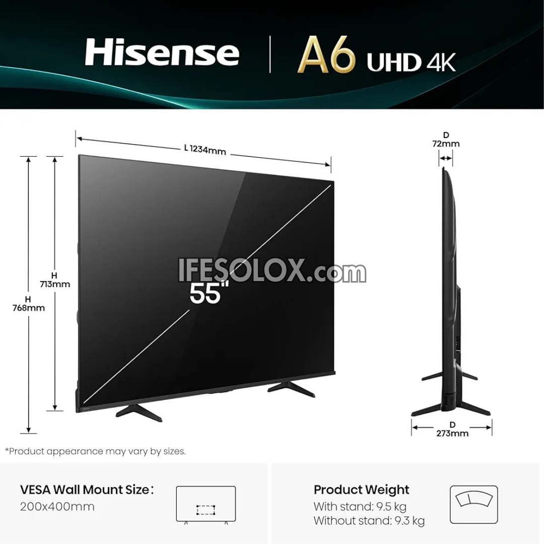 Hisense 55 Inch 55A6Q VIDAA Smart 4K UHD Frameless TV + 1 Year Warranty (Free Wall Mount) - Brand New