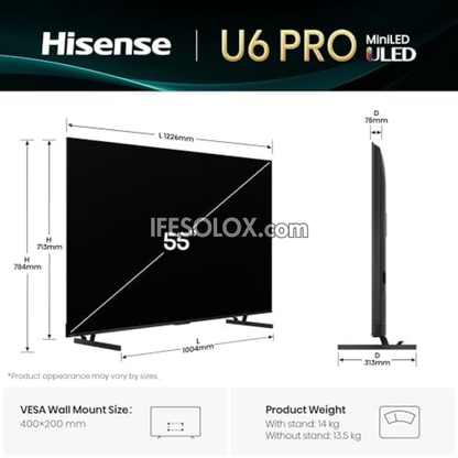 Hisense 55 inch 55U6Q-Pro Quantum Dot ULED Mini-LED 4K HDR10+ Smart TV + Warranty (Free Wall Mount) - Brand New