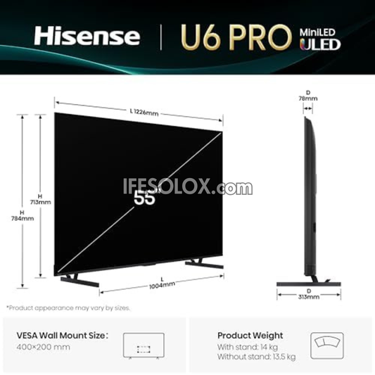 Hisense 55 inch 55U6Q-Pro Quantum Dot ULED Mini-LED 4K HDR10+ Smart TV + Warranty (Free Wall Mount) - Brand New