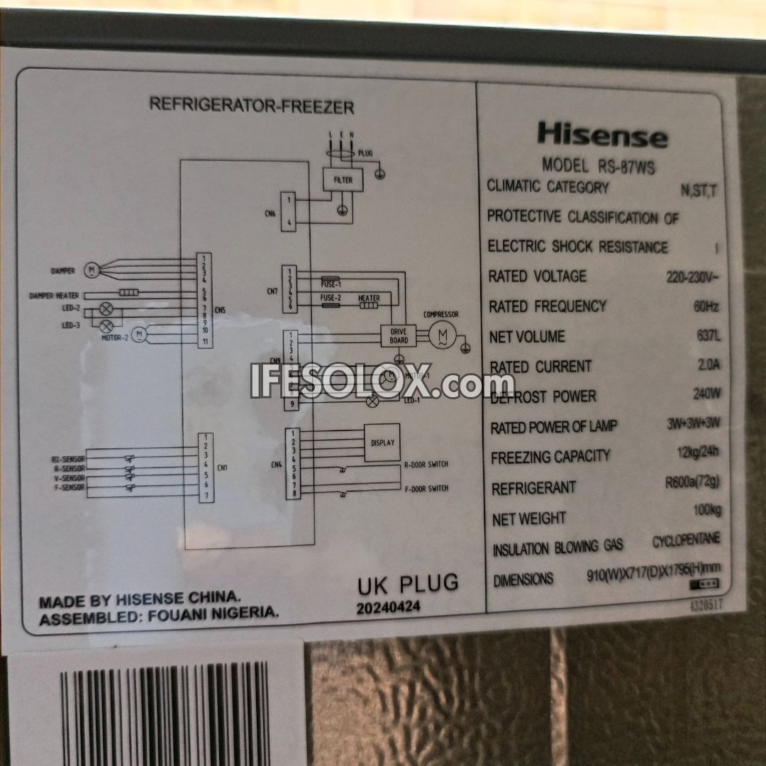 Hisense RC-87WS 634L Side by Side Refrigerator with Smart Inverter + 1 Year Warranty - Brand New