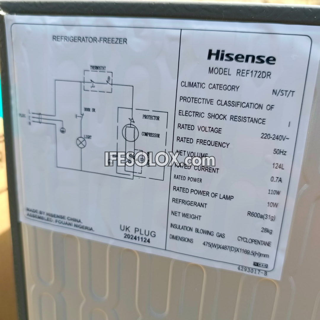 Réfrigérateur Hisense REF 172DR 124L Double Porte Congélateur Supérieur + Garantie 1 An - Neuf 