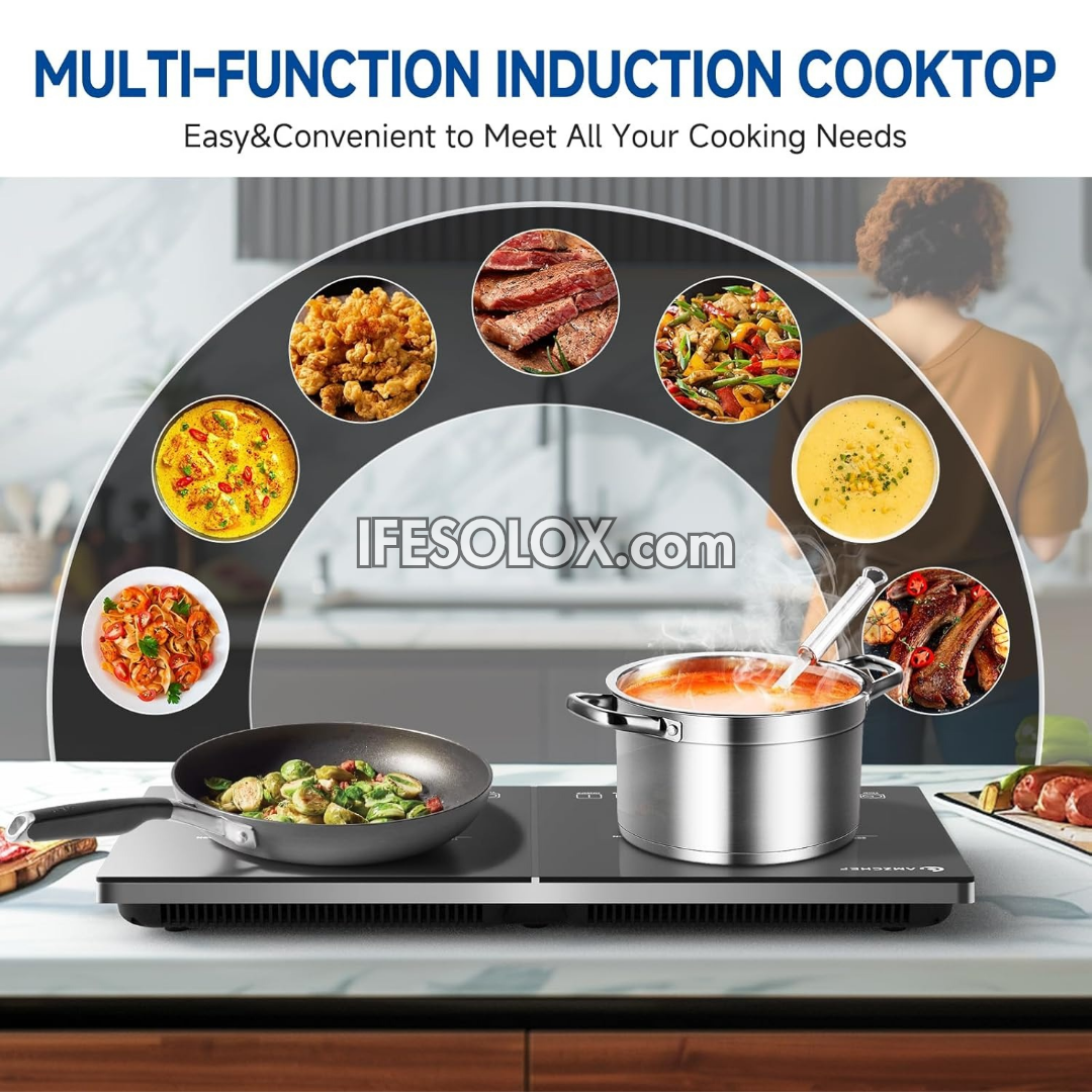 Hotplate Dual Cooktop Induction Cooker with Independent Touch Controls, LED Displays, Child Lock - Brand New