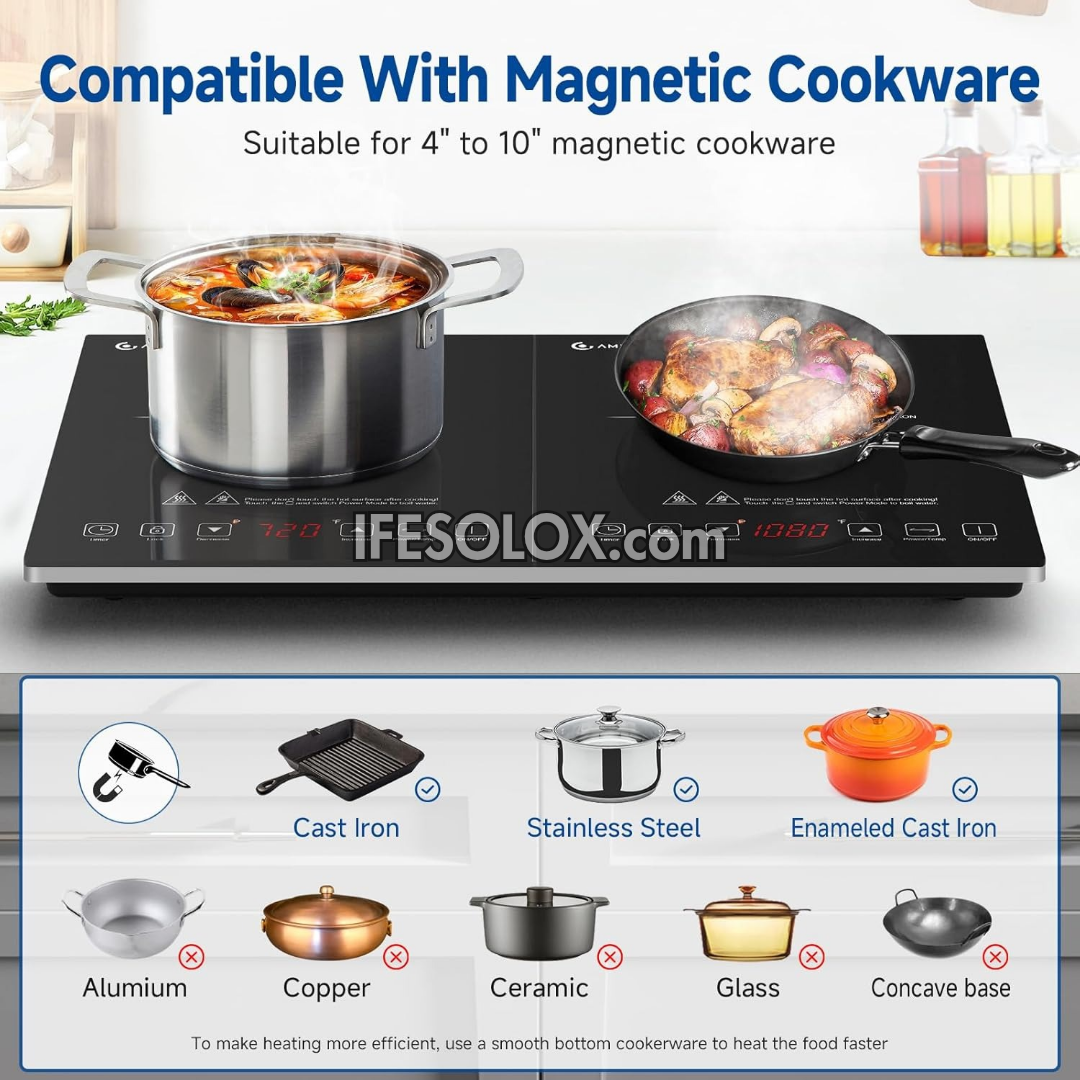 Hotplate Dual Cooktop Induction Cooker with Independent Touch Controls, LED Displays, Child Lock - Brand New