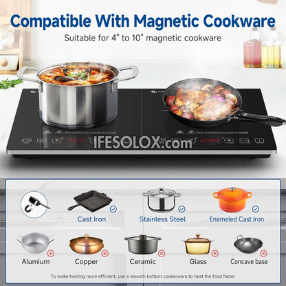 Hotplate Dual Cooktop Induction Cooker with Independent Touch Controls, LED Displays, Child Lock - Brand New