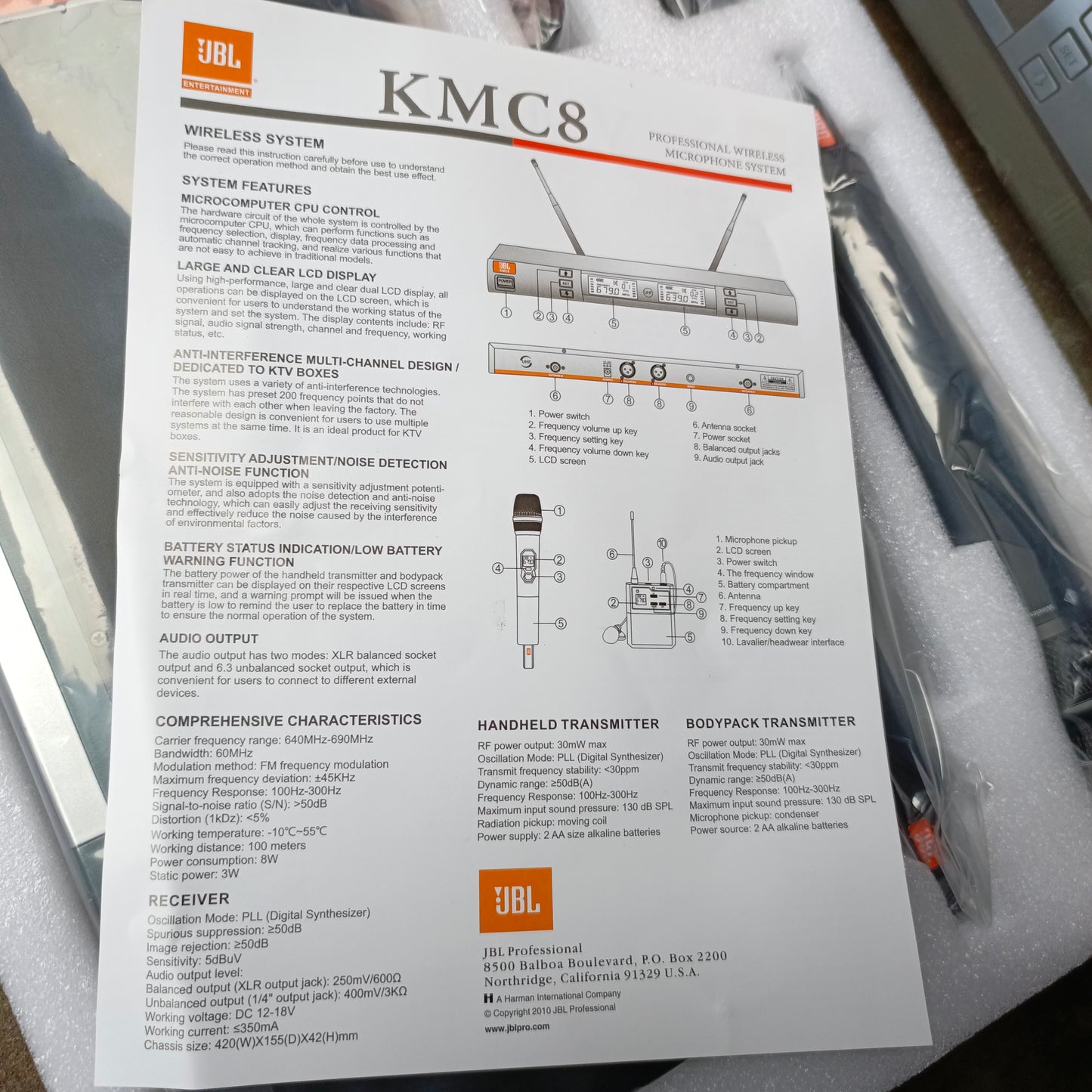 JBL KMC8 Microphone numérique professionnel sans fil multicanal double (2 voies) (portée 300 m) - Tout neuf
