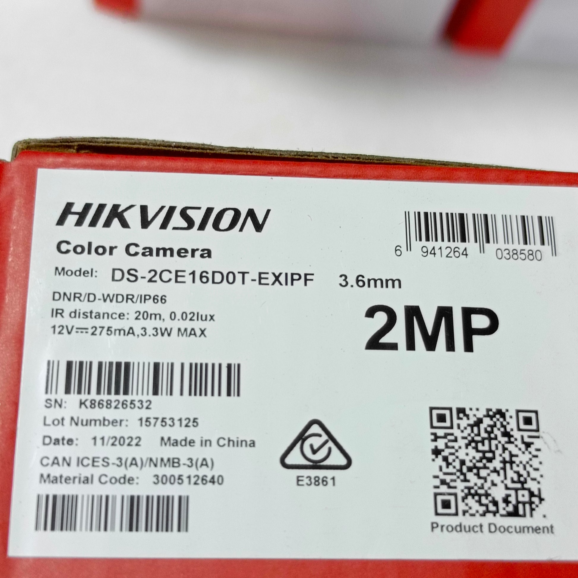 HIKVISION Turbo HD Indoor/Outdoor EXIR Bullet Camera (3.6mm 2MP Lens) - Carton model sticker