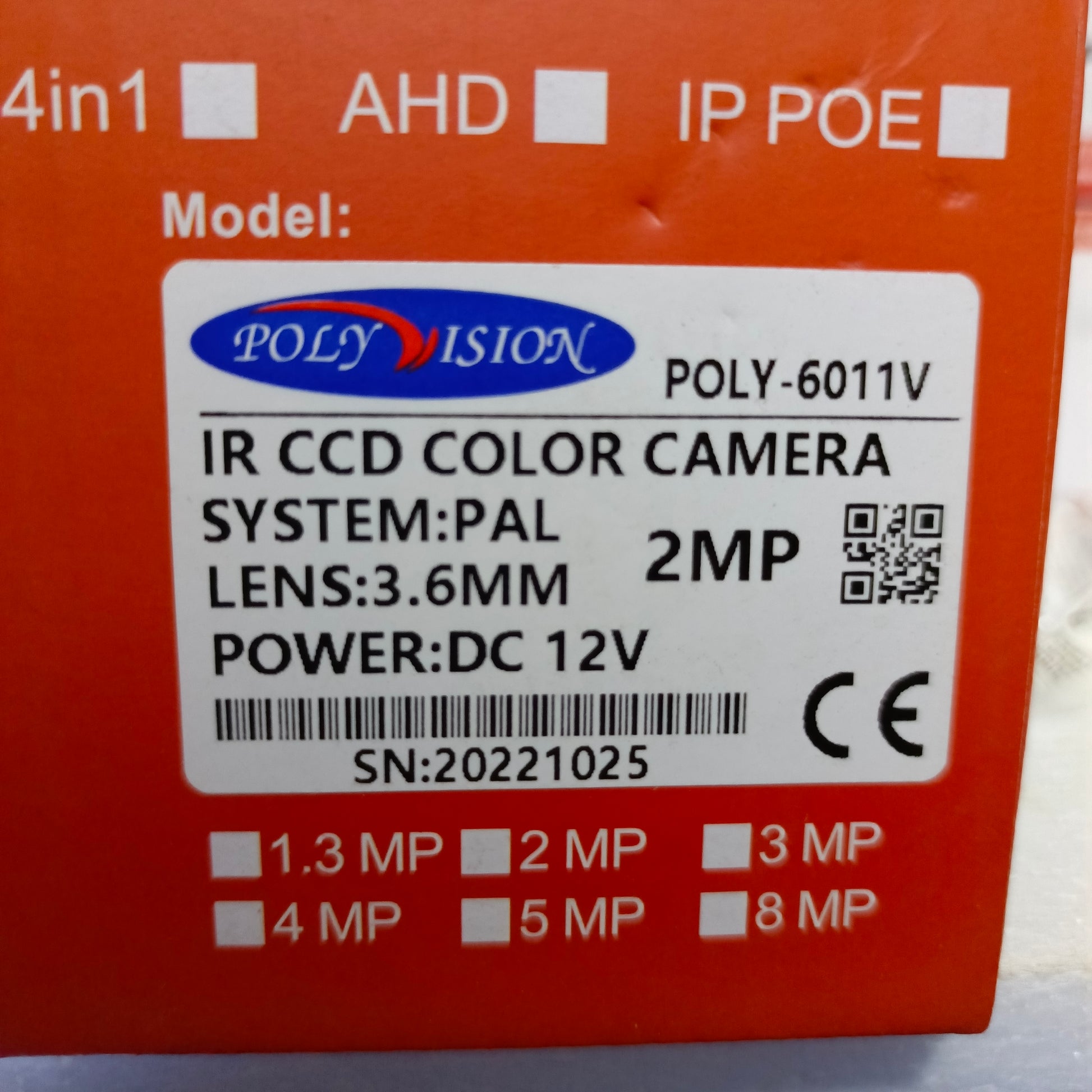 POLYVISION POLY-6011V IR-CCD Full Color Bullet Camera (3.6mm 2MP Lens) - model number sticker